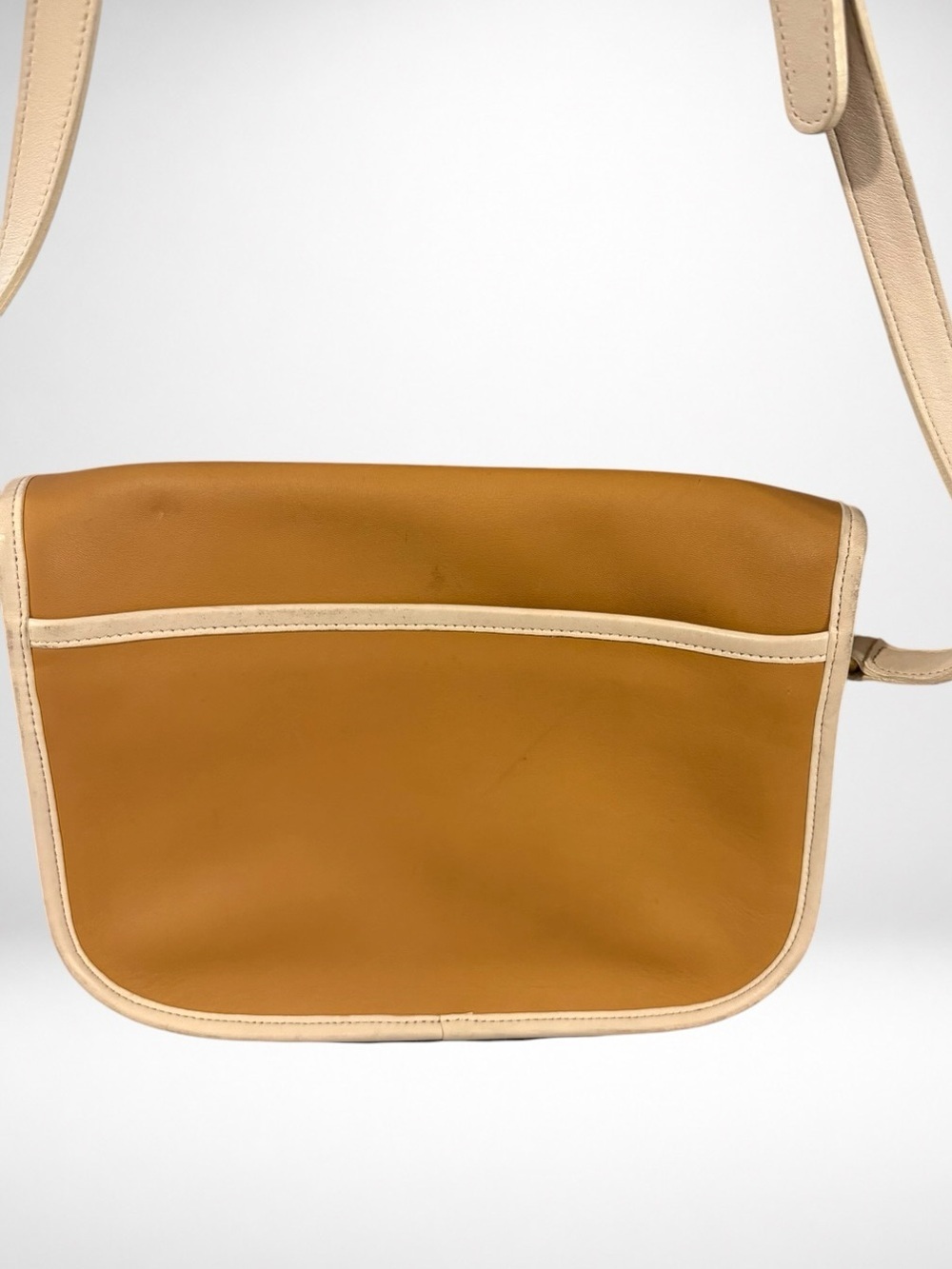 COACH Vintage City Spectator Crossbody Bag Tan Cream Leather Turn Lock 1980s - Picture 11 of 14
